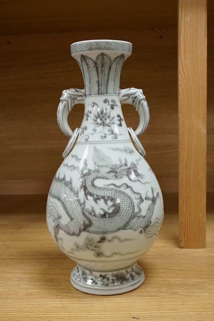 A Chinese underglaze copper red ‘dragon’ vase, 33.5cm